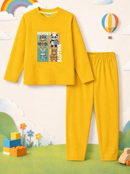 The Natkhat Tales - Mustard Kids Cotton Cozy Comfort Nightwear T-Shirt with Pyjama