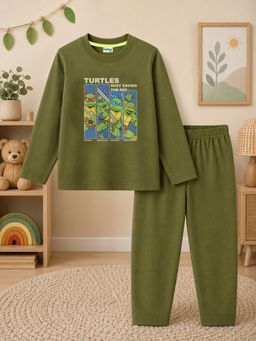 The Natkhat Tales - Olive Kids Cotton Premium Comfort Nightwear T-Shirt with Pyjama
