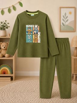 The Natkhat Tales - Olive Kids Cotton Cozy Sleepwear T-Shirt with Pyjama