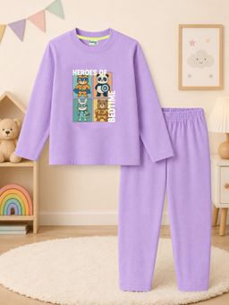 The Natkhat Tales - Purple Kids Cotton Breathable Sleepwear T-Shirt with Pyjama
