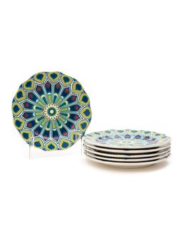 EZ Life - Peacock Kaleidoscope Small Plate 8 5 Inch Ceramic Plate Blue & Green Pack Of 6