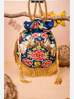 NR by Nidhi Rathi - Embellished Navy Blue Batuas And Potlis
