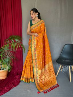 EXCLUSIVA - Mustard Woven Patola Saree with Unstitched Blouse