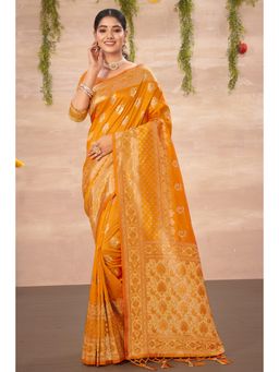 Sangam Prints - Yellow Silk Woven Zari Work Traditional Tassel Saree with Unstitched Blouse