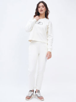 Okane - Off White Printed Cotton Blended Crop Sweatshirt and Pant (Set of 2)