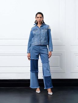 Kay Kay BY KKHUSHI SAHAII - Alba Blue Denim Collar Neck Shirt With Pant Co-Ord Set