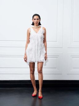 Kay Kay BY KKHUSHI SAHAII - Kiniley White Hand Embellished V-Neck Mini Dress