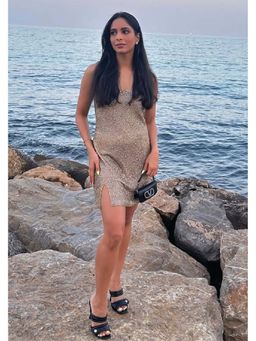 Kay Kay BY KKHUSHI SAHAII - Annie Gold Embellished Scoop Neck Mini Dress