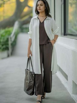 Saltpetre - Sardaar Set Of 3 Brown Top And Pants With Long Shirt