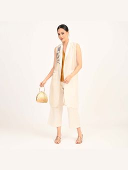 Saltpetre - Ava Hand Embroidered Motif Pearl White Chanderi Silk Overlays