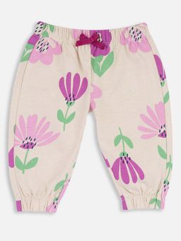 Chicco - Girls Light Beige Floral Printed Joggers