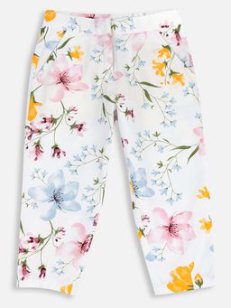 Chicco - Girls White and Yellow Floral Printed Trouser