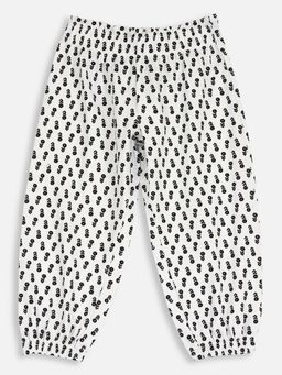 Chicco - Girls White and Black Floral Printed Joggers