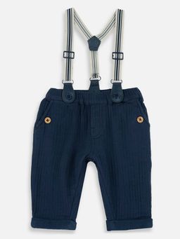 Chicco - Boys Navy Blue Solid Trouser with Suspenders