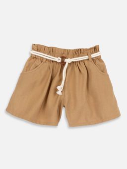 Chicco - Girls Beige Solid Shorts with Belt