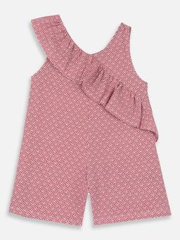 Chicco - Girls Red and White Printed Short Dungaree