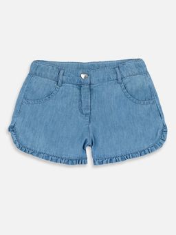 Chicco - Girls Blue Solid Denim Shorts