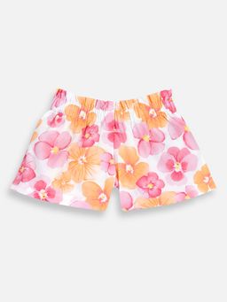 Chicco - Girls White and Pink Floral Printed Shorts