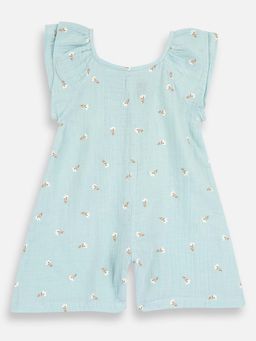Chicco - Girls Sea Green Floral Printed Short Dungaree