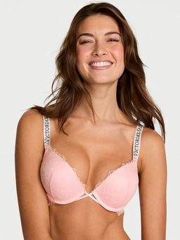 Victoria's Secret - Very Sexy Bombshell Add-2-Cups Shine Pink Strap Rose Lace Push-Up Bra