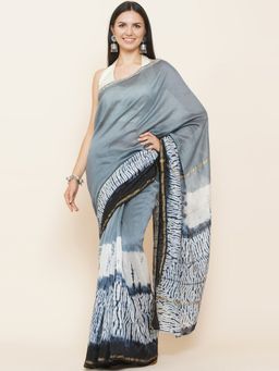 Fabnest - Greyish Blue Saree with Black Shibori Border with Unstitched Blouse
