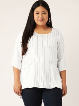 theRebelinme - Womens White & Black Striped High Low Top