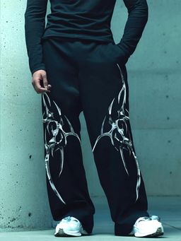 XTREMEX - Pure Cotton Chrome Men Black Loose Fit Printed Trackpant