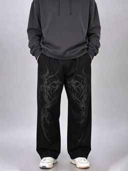 XTREMEX - Pure Cotton Black Midnight Men Loose Fit Printed Trackpant