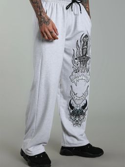 XTREMEX - Pure Cotton Skull Dagger Grey Men Loose Fit Printed Trackpant