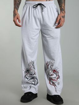 XTREMEX - Pure Cotton Twin Dragon Grey Men Loose Fit Printed Trackpant