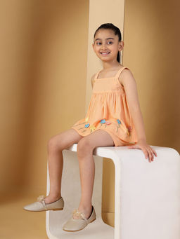 Budding Bees - Girls Orange Embroidered Top with Shorts (Set of 2)