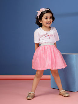 Budding Bees - Girls White Embellished T-Shirt with Skirt (Set of 2)