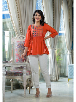 Juniper - Rust Floral Printed Liva Rayon Tunic