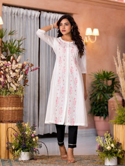 Juniper - White Thread Embroidered Cotton Kurta
