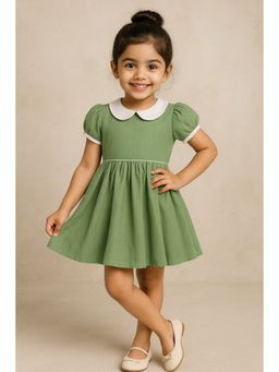 Earthy Tweens - Pure Cotton Slob Pishta Green Dress