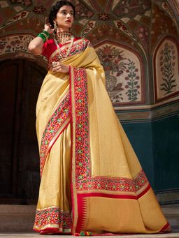 Odette - Beige Silk Blend Saree with Unstitched Blouse
