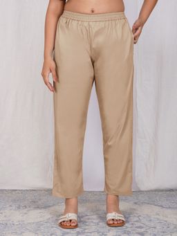 Zuri - Beige Women Comfort Fit Premium Cotton Pant