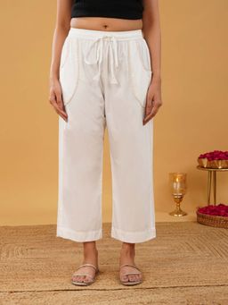 Zuri - Women White Mid-Rise Relaxed Fit Pants with Lace Work