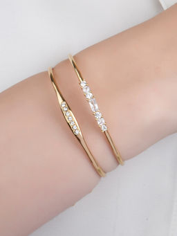 Lilly & Sparkle - Gold Toned Brass Set of 2 Kada Bracelets with Cz Stones