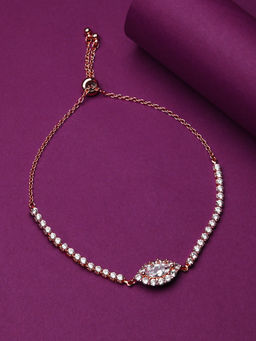 Lilly & Sparkle - Brass Rose Gold Plated Marquise Shape Cz Stone Studded Wrist Bracelet