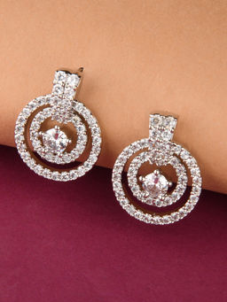 Lilly & Sparkle - Brass Rhodium Plated Cz Stone Studded Circular Stud Earrings
