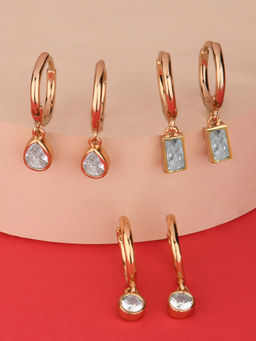 Lilly & Sparkle - Gold Plated Set of 3 Geometric Hoop Earrings with Cz Stone Studding