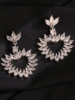 Lilly & Sparkle - Brass Rhodium Plated Cz Stone Studded Heart-Shaped Dangler Earrings