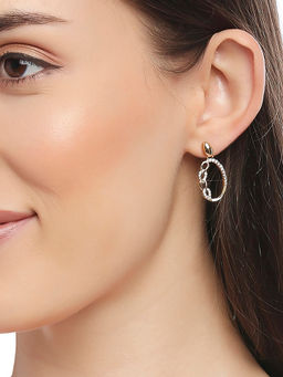 Lilly & Sparkle - Brass Gold Plated Cz Stone Studded Contemporary Drop Earrings