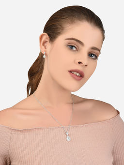 Lilly & Sparkle - Rhodium Plated CZ Stone Pendant Necklace & Dangler Earrings Set