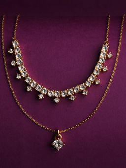 Lilly & Sparkle - Gold Plated Brass Two-Layered Necklace with Cz Stone Accents