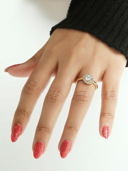 Lilly & Sparkle - Brass Gold Plated Cz Stone Studded Finger Ring