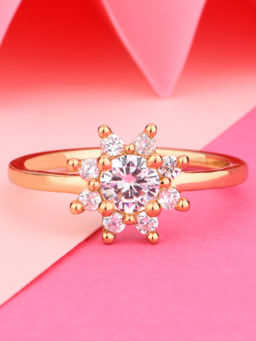 Lilly & Sparkle - Gold Plated Brass Floral Ring with Cz Stone