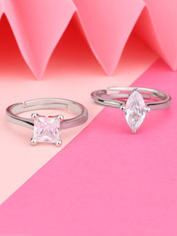 Lilly & Sparkle - Brass Rhodium Plated Set of 2 Adjustable Finger Rings