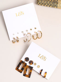 Lilly & Sparkle - Gold Plated Contemporary Earring Combo Pack 4 Studs 4 Hoops 1 Drop Earring